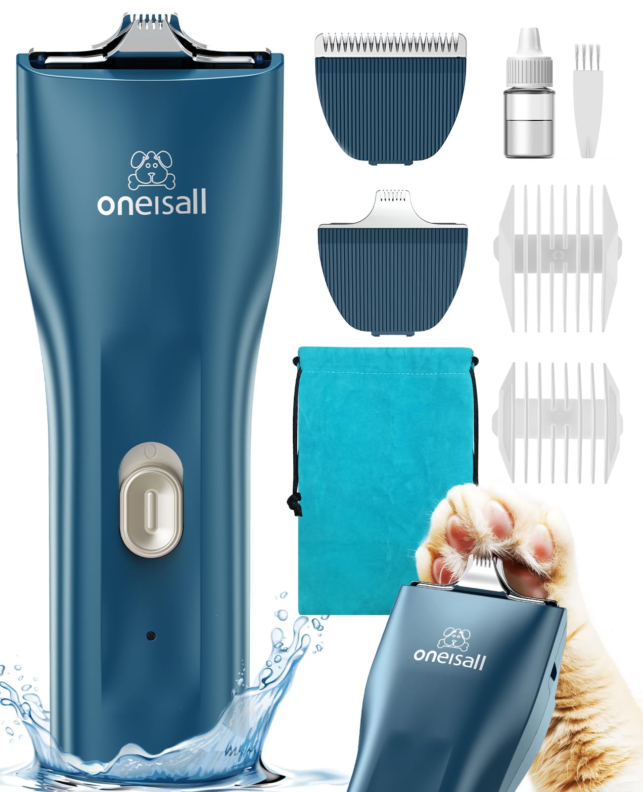 oneisall Pet Clipper for Cat Matted Hair, Pet Shaver for Cats Quiet Pet Clippers Waterproof Cordless Cat Clippers for Matted Long Hair with Storage Bag (Green)