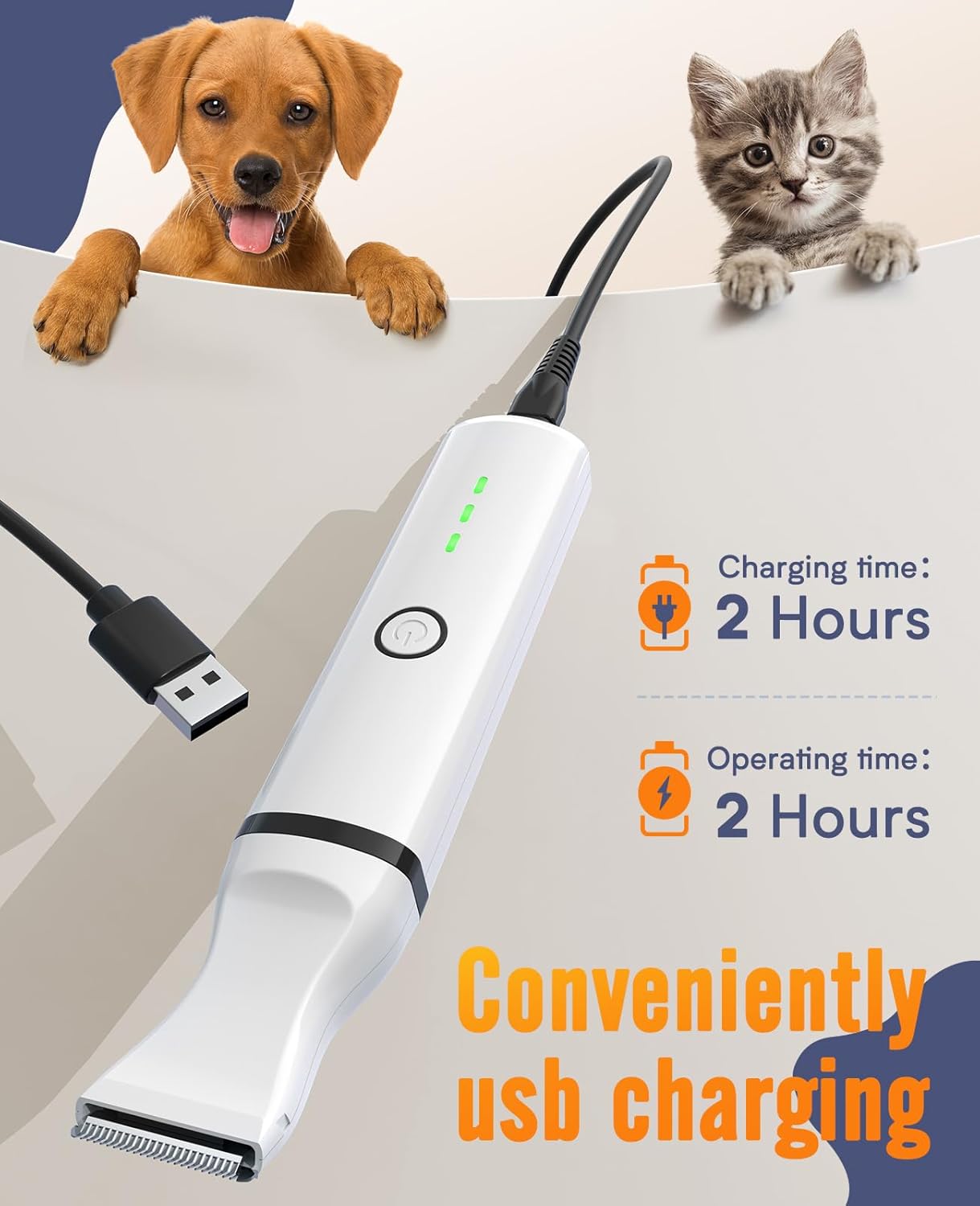 oneisall Dog Paw Trimmer, Cordless Paw Hair Trimmer for Dogs with Double Blades, Quiet 2 Speed Small Dog Grooming Clippers for Paws, Eyes, Ears, Face, Rump (White)