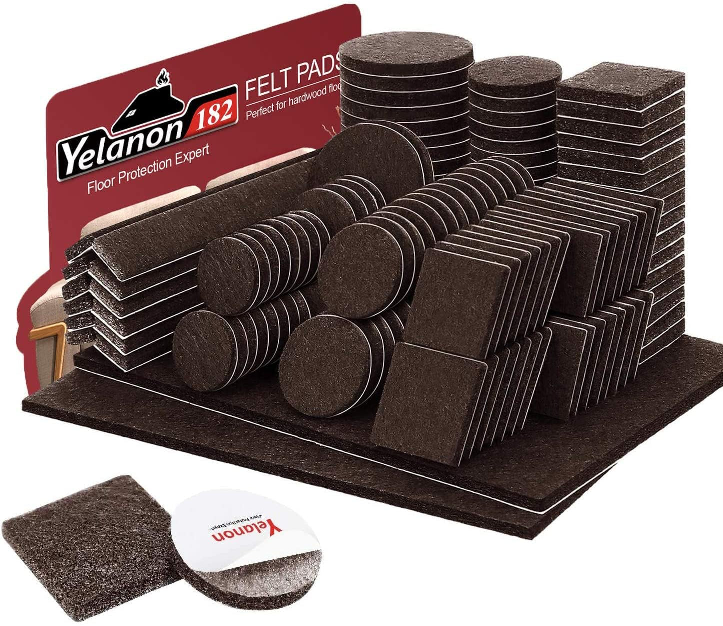 Yelanon Felt Furniture Pads -60 Pcs Premium Felt Pads for Chair Legs Furniture, Floor Protectors for Hardwood Floors, Brown