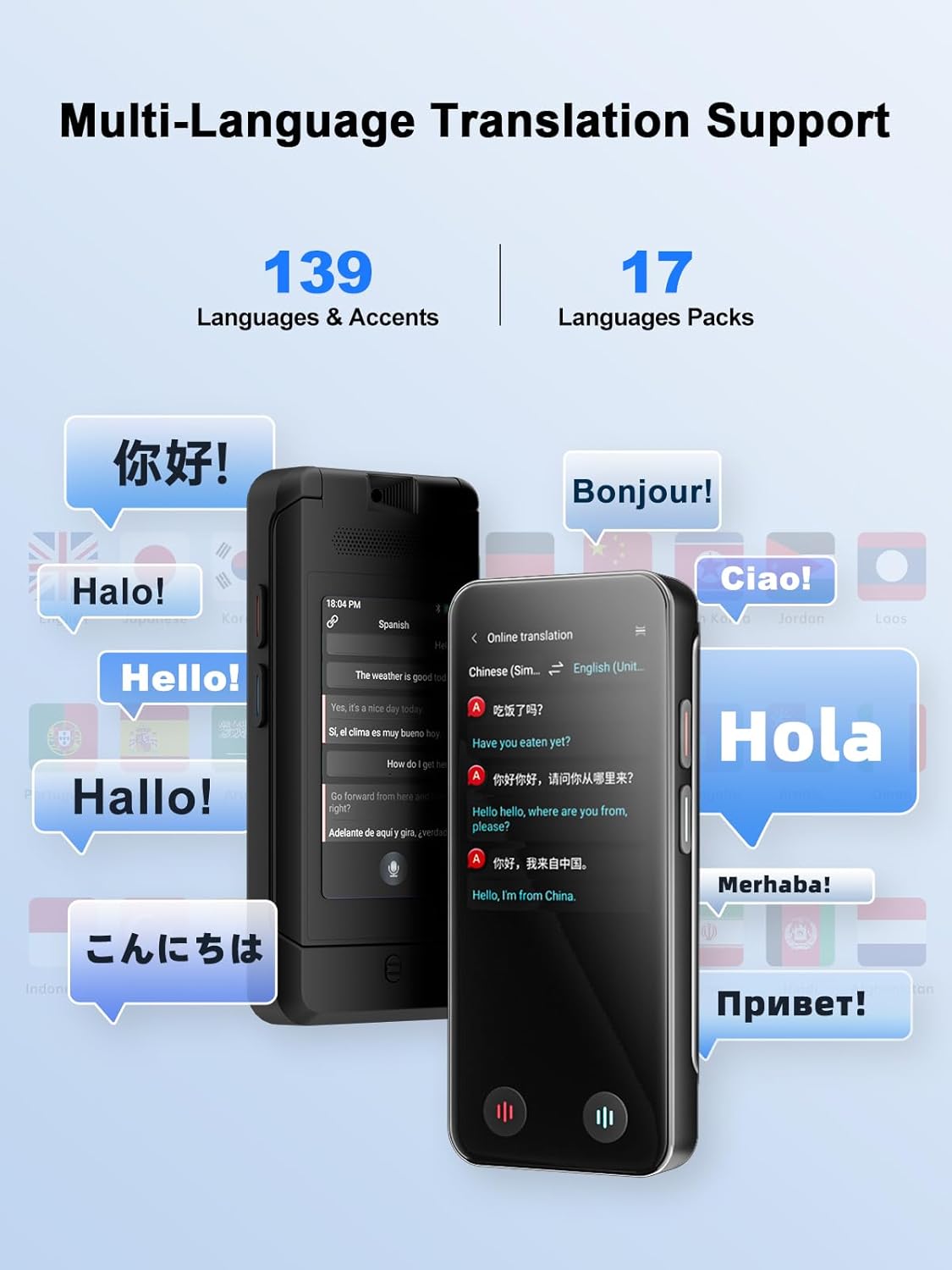 iTour Detachable Language Translator Device, Upgraded Instant Voice Translator, Real Time Dual Screen AI Translator with 139 Languages, Online & Offline & Photo & Group Chat & Text Translation