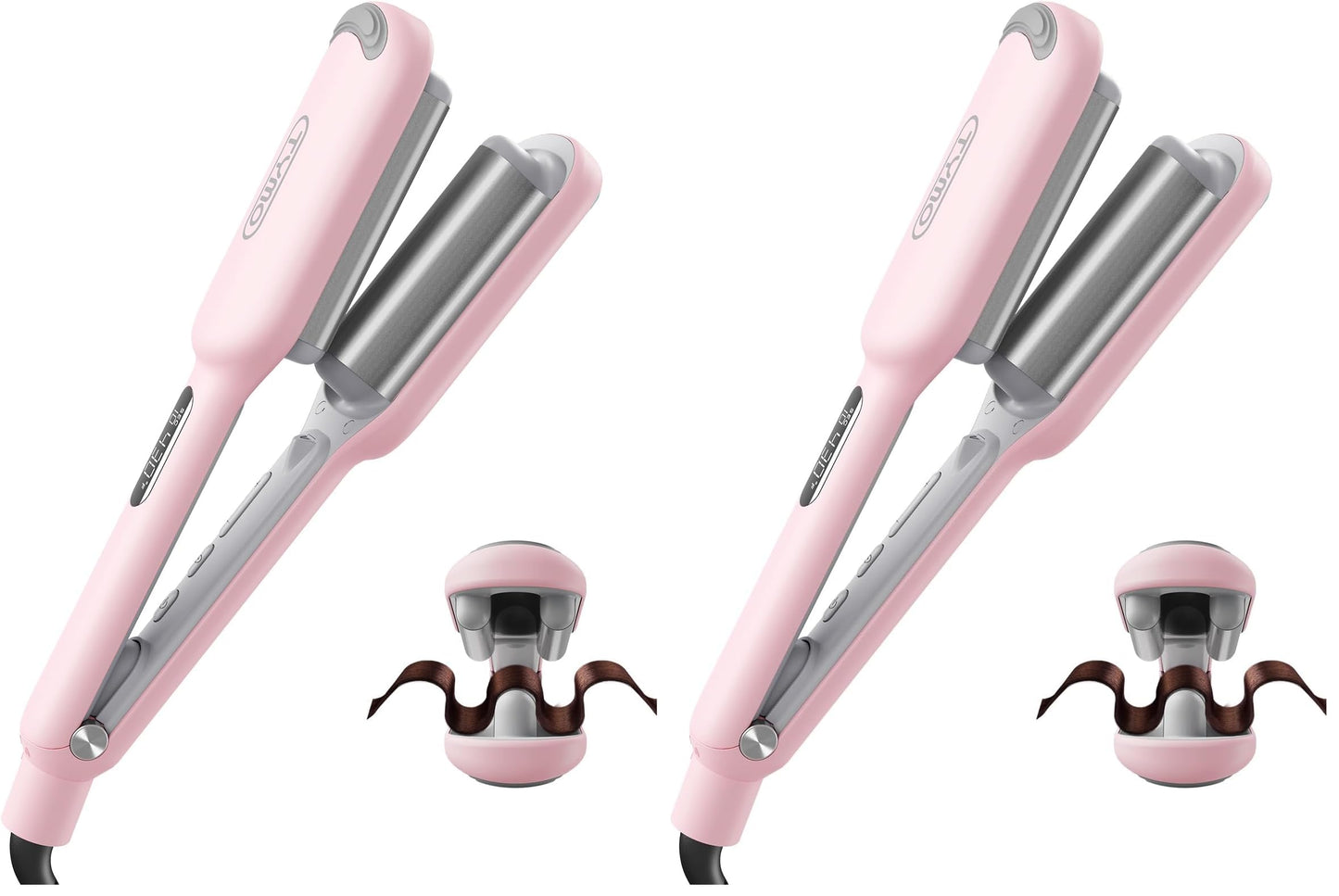 Curling Iron Hair Crimper Waver - TYMO ROVY Beach Waves Curling Wand, Ionic Deep Waver Hair Curler Tool with Ceramic 3 Barrel for Women, Dual Voltage, Anti-Scald, Easy to Use, Pink, 1 Inch