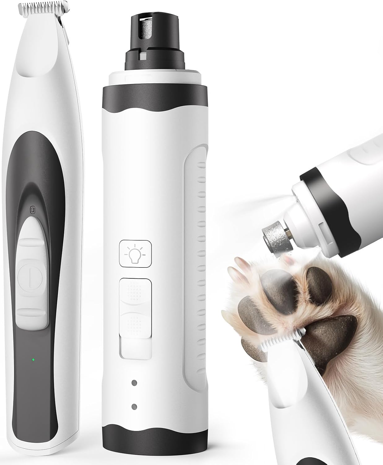 oneisall 2 in 1 Quiet Paw Trimmer and Dog Nail Grinder with LED Lights, 35dB Dog Paw Grooming Kit Rechargeable Cordless Pet Clipper