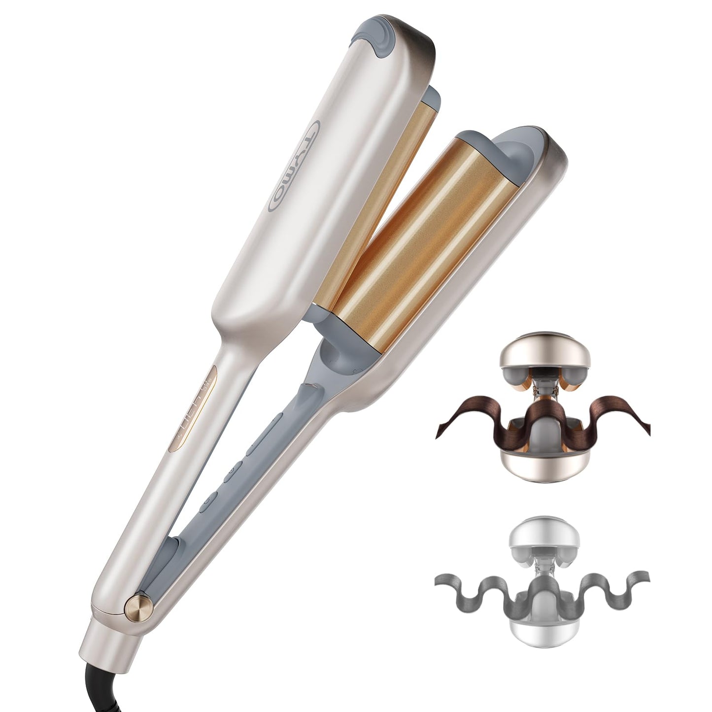 Curling Iron Hair Crimper Waver - TYMO ROVY Beach Waves Curling Wand, Ionic Deep Waver Hair Curler Tool with Ceramic 3 Barrel for Women, Dual Voltage, Anti-Scald, Easy to Use, Pink, 1 Inch