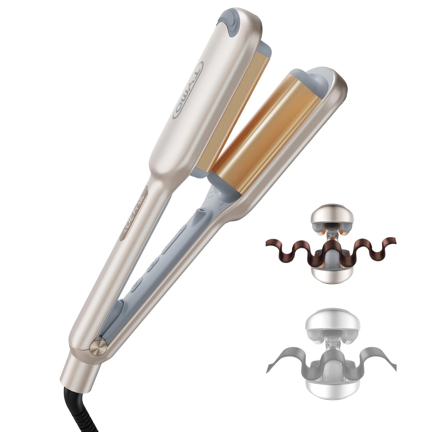 Curling Iron Hair Crimper Waver - TYMO ROVY Beach Waves Curling Wand, Ionic Deep Waver Hair Curler Tool with Ceramic 3 Barrel for Women, Dual Voltage, Anti-Scald, Easy to Use, Pink, 1 Inch