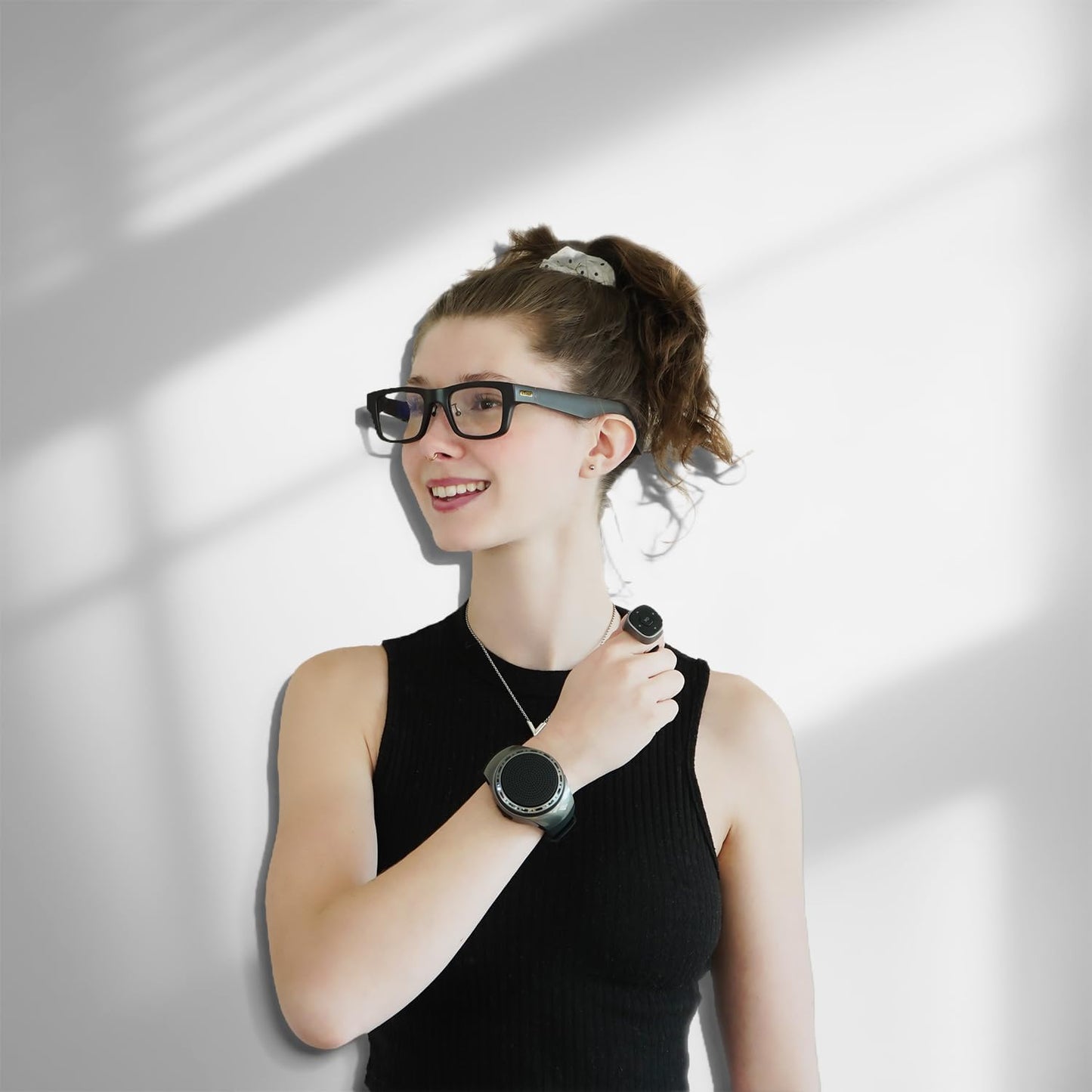 iTour U6 Bluetooth Speaker Watch with FM Radio, TWS, Selfie Function, Colorful Light Control, Portable Bluetooth Speaker for Motorcycle, Bike, Hiking, Running (Compatible with iTour A1 AR Glasses)