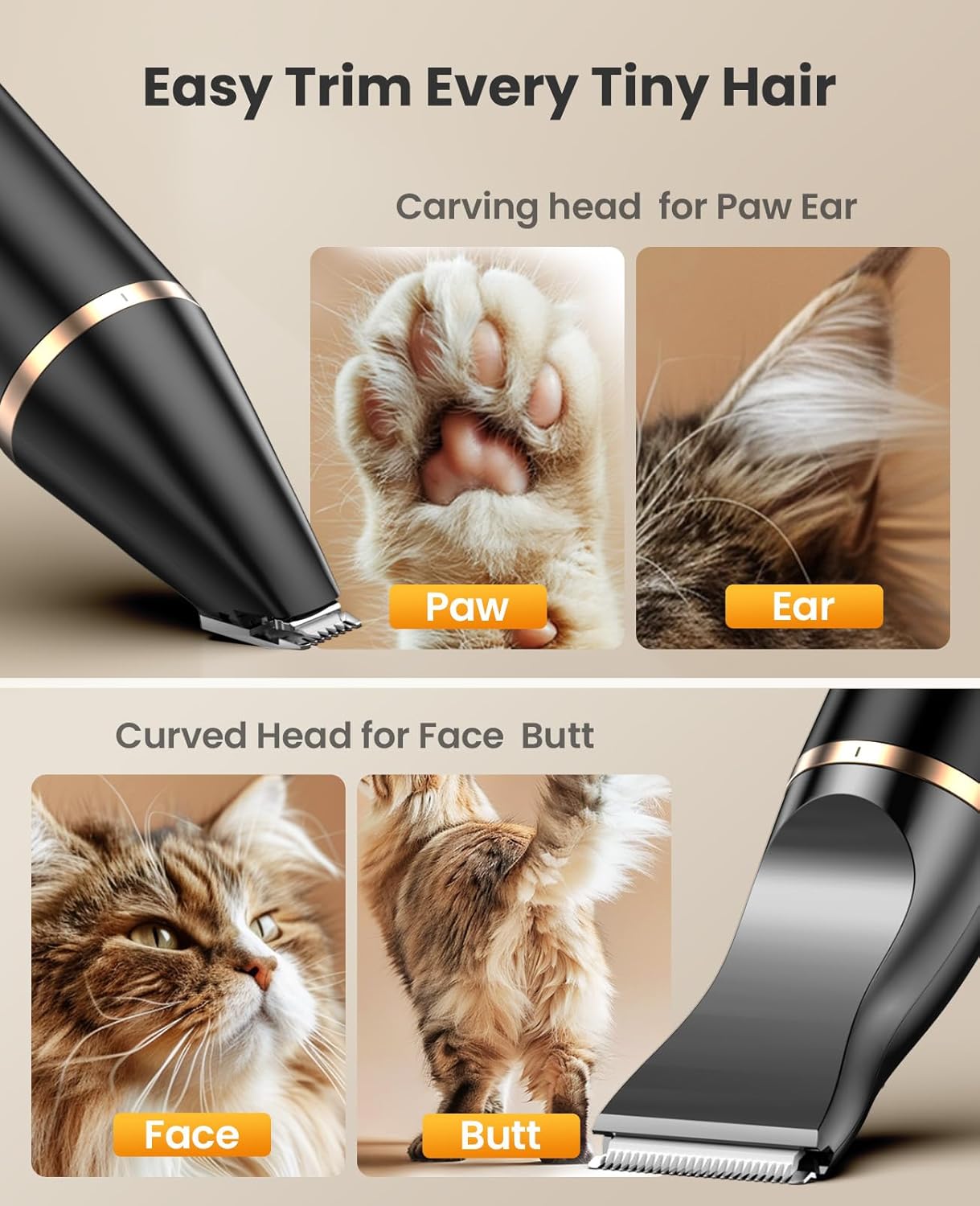 oneisall 2 Speed Cat Clippers with Double Blades, Rechargeable Cordless Small Cat Paw Trimmer, Low Noise for Trimming Dog's Hair Around Paws, Eyes, Ears, Face, Rump (Black)