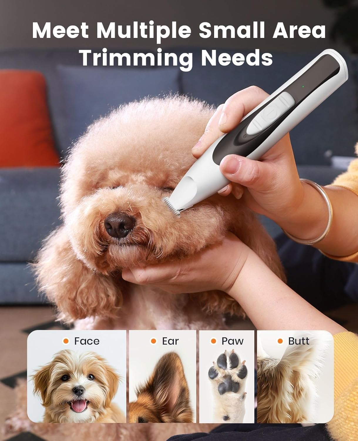oneisall 2 in 1 Quiet Paw Trimmer and Dog Nail Grinder with LED Lights, 35dB Dog Paw Grooming Kit Rechargeable Cordless Pet Clipper