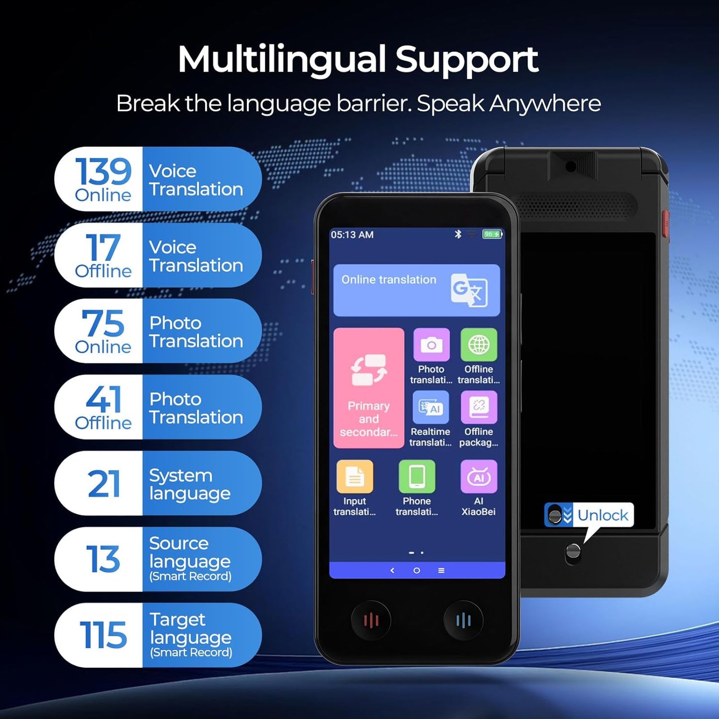 iTour D-Lite Portable Language Translator Device, Dual-Screen Instant Voice Translator, Two-Way Real-Time Translation in 139 Languages, Offline Translator & Photo Translator for Travel & Daily Use