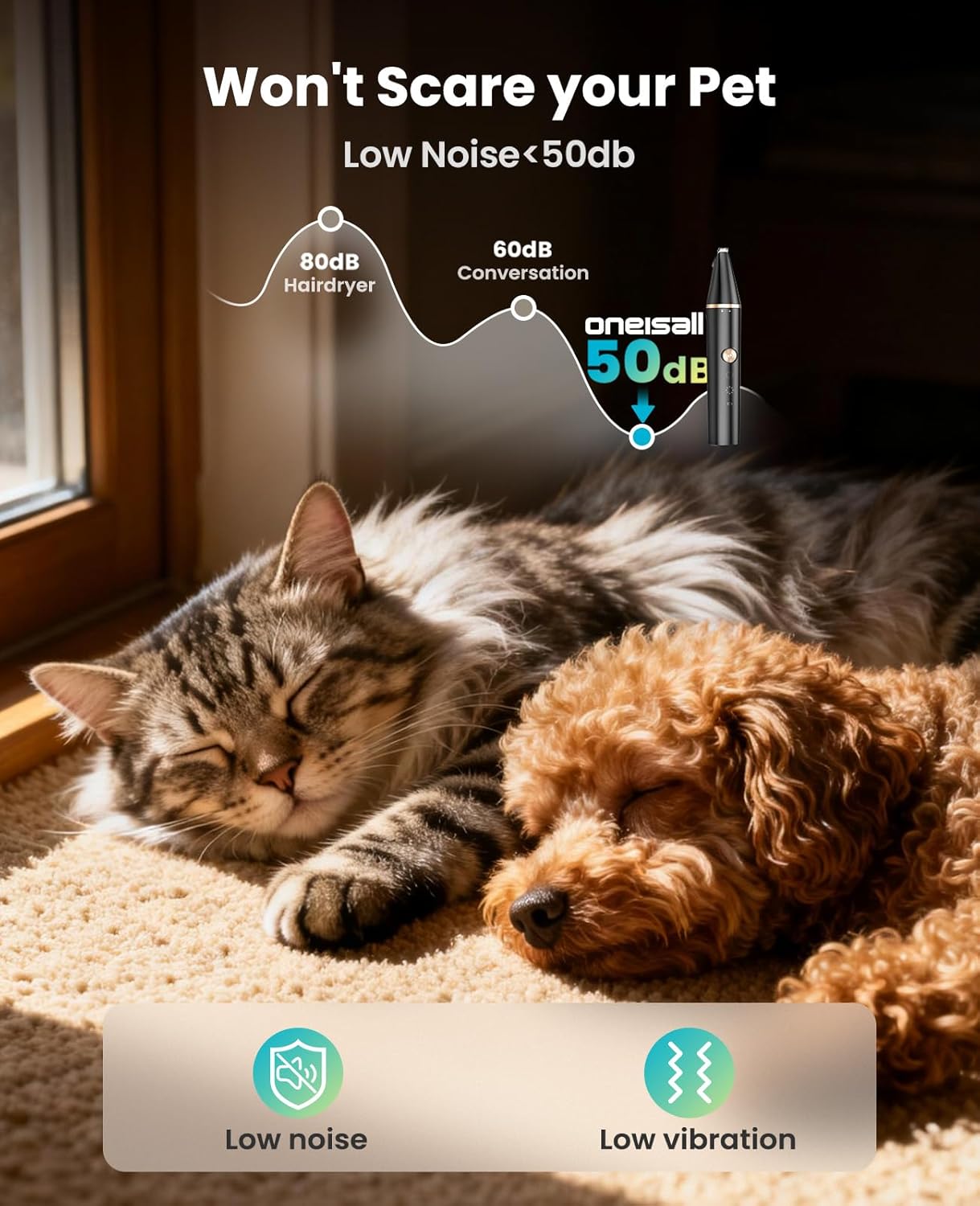 oneisall 2 Speed Cat Clippers with Double Blades, Rechargeable Cordless Small Cat Paw Trimmer, Low Noise for Trimming Dog's Hair Around Paws, Eyes, Ears, Face, Rump (Black)