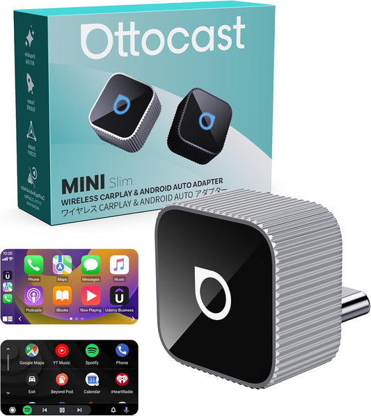 OTTOCAST Mini Cube 3.0 USB C Wireless CarPlay & Android Auto Adapter 2026– Plug & Play, Fast Auto-Reconnect (Silver)