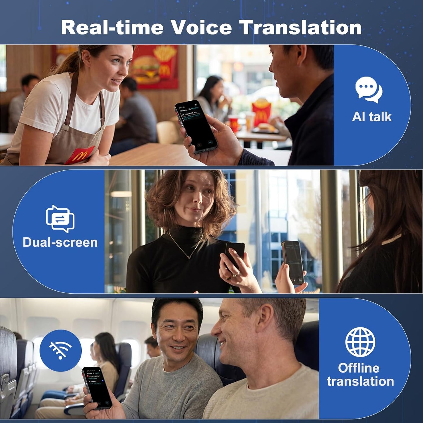 Language Translator Device, Real Time Voice Translation, Two-Way Instant Translator Device, Dual Screen AI Translator for 130+ Languages, Online/Offline/Photo Translation Traductor for Business Travel